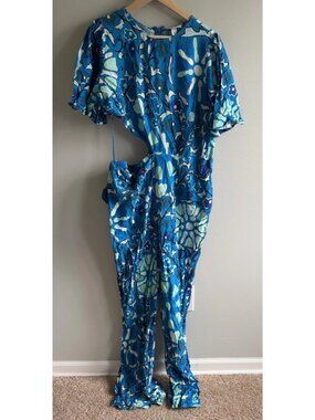 Rhode for Target Blue Floral Linen Blend Cutout Jumpsuit Plus Size 1X Women’s